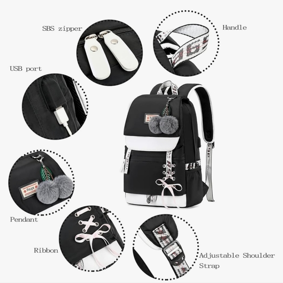 🛒🛍️💥NWT Asge Back Pack Black White Padded Straps Waterproof Ergonomic Design - Picture 3 of 16
